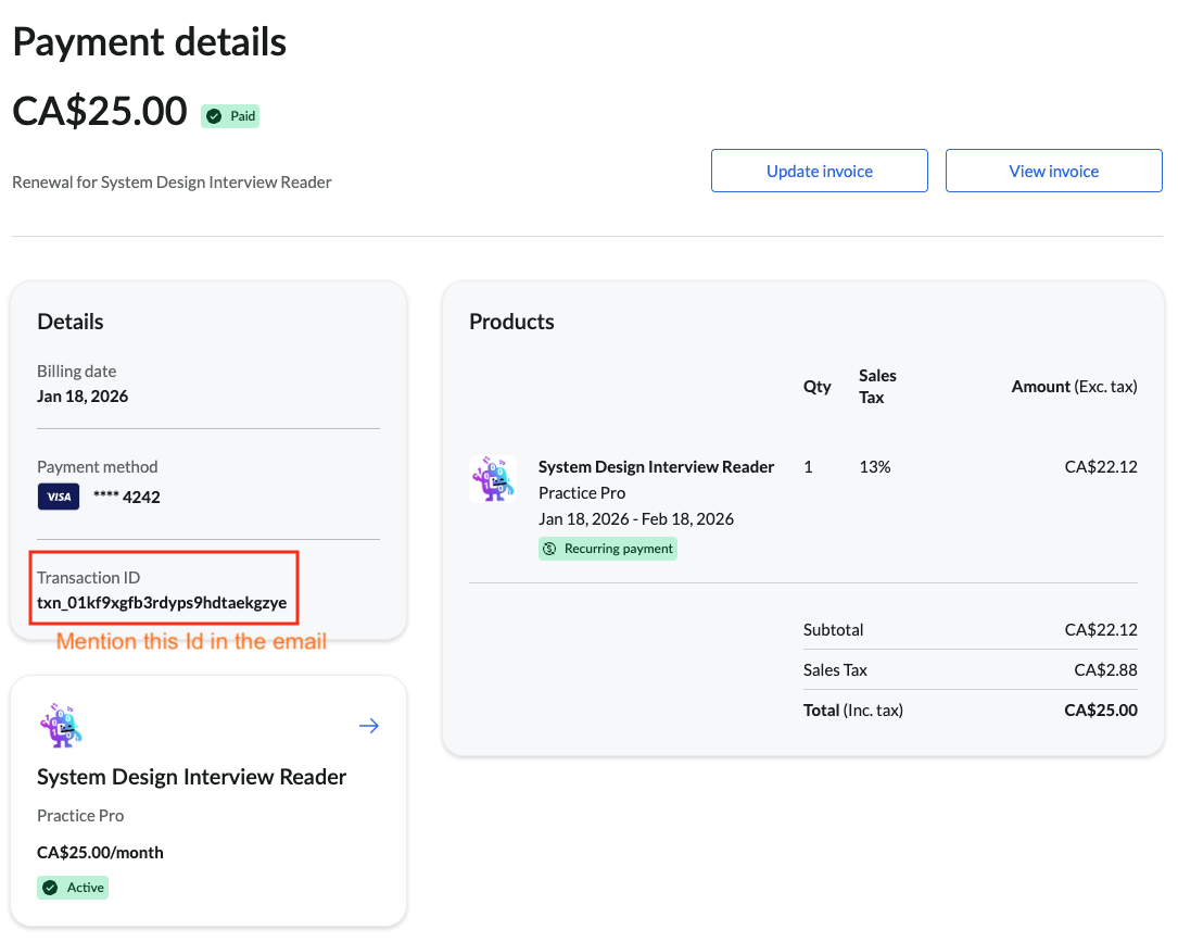 Example Portal Transaction id